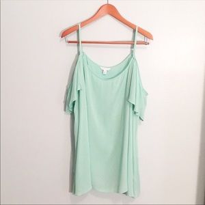 Mint cold shoulder top